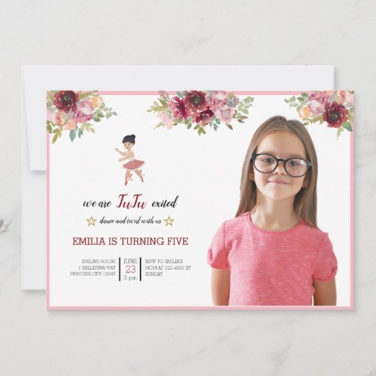 Tiny Dancer | Pink Floral Ballet Birthday Party Kaart (Voorkant)
