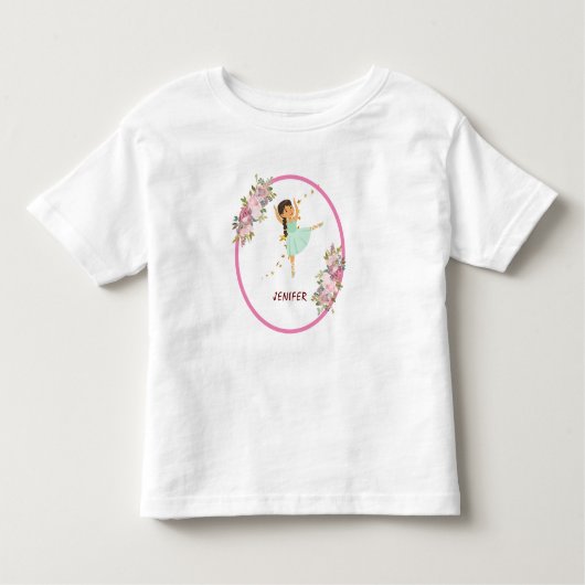 Tiny Dancer | Pink Floral Ballet Birthday Party Kinder Shirts (Voorkant)