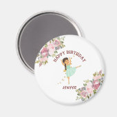 Tiny Dancer | Pink Floral Ballet Birthday Party Magneet (Voorkant / Achterkant)