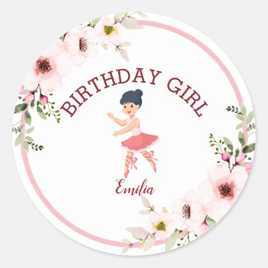 Tiny Dancer | Pink Floral Ballet Birthday Party Ronde Sticker (Voorkant)