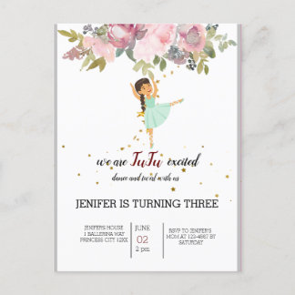 Tiny Dancer | Pink Floral Ballet Birthday Party Uitnodiging Briefkaart