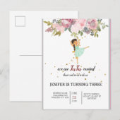 Tiny Dancer | Pink Floral Ballet Birthday Party Uitnodiging Briefkaart (Voorkant / Achterkant)