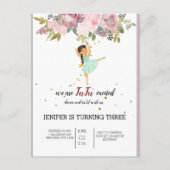 Tiny Dancer | Pink Floral Ballet Birthday Party Uitnodiging Briefkaart (Voorkant)