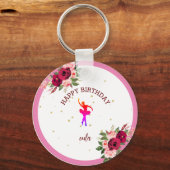 Tiny Dancer Pink Floral Ballet Birthday Sleutelhanger (Voorkant)