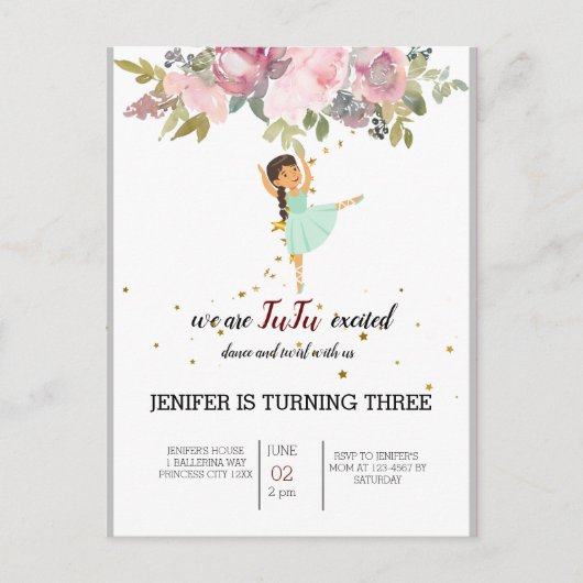 Tiny Dancer | Roze bloem ballet verjaardagsfeestje Briefkaart (Voorkant)