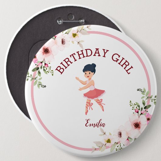Tiny Dancer | Roze Bloemen Ballet Verjaardagsfeest Ronde Button 6,0 Cm (Voorkant /achterkant)