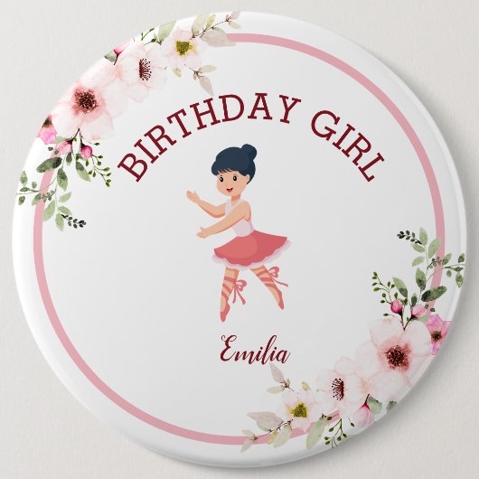 Tiny Dancer | Roze Bloemen Ballet Verjaardagsfeest Ronde Button 6,0 Cm (Voorkant)