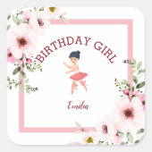 Tiny Dancer|Roze Bloemen Ballet Verjaardagsfeest Vierkante Sticker (Voorkant)