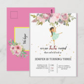 Tiny Dancer | Roze Bloemengeborduurd Ballet Verjaa Briefkaart (Voorkant / Achterkant)