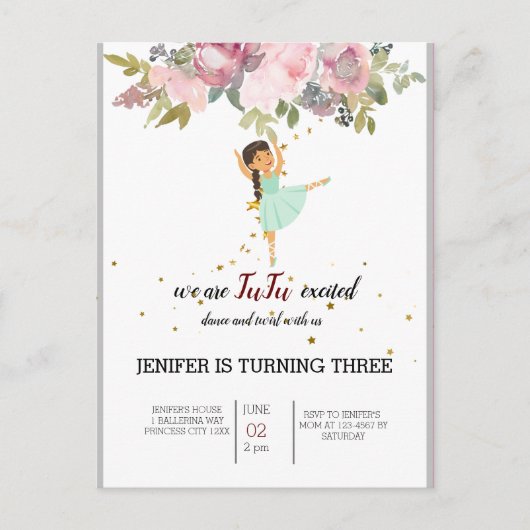 Tiny Dancer | Roze Bloemengeborduurd Ballet Verjaa Briefkaart (Voorkant)