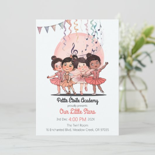 Tiny Dancers Overweging Uitnodigen – Custom Studio Kaart (Staand voorkant)