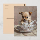 Tiny Delight: Chihuahua-hondje in een theekopje,  Briefkaart (Voorkant / Achterkant)