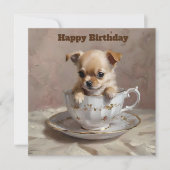 Tiny Delight: Chihuahua-hondje in een theekopje,  Kaart (Voorkant)