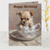 Tiny Delight: Chihuahua Puppy in een theekopje, Kaart (Gele Bloem)