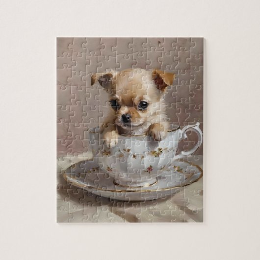 Tiny Delight: Chihuahua Puppy in een theekopje, Legpuzzel (Verticaal)
