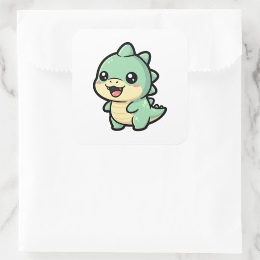 Tiny Dinosaur – Cute Kawaii Illustration Vierkante Sticker (Tas)