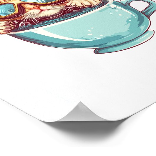 Tiny Diver Cat - Funny Scuba Kat Theeliefhebber Poster (Hoek)