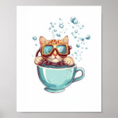 Tiny Diver Cat - Funny Scuba Kat Theeliefhebber Poster (Voorkant)