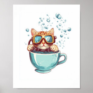 Tiny Diver Cat - Funny Scuba Kat Theeliefhebber Poster