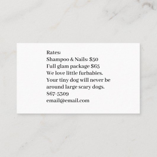 Tiny Dog Grooming Service Visitekaartje (Achterkant)