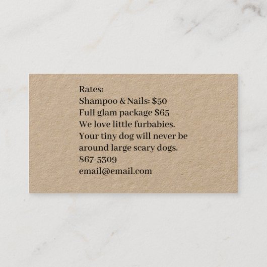 Tiny Dog Grooming Service Visitekaartje (Achterkant)