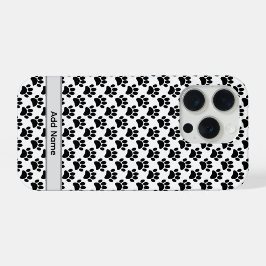 Tiny Dog Paw Print In Black and White Custom Name iPhone Hoesje (Achterkant horizontaal)