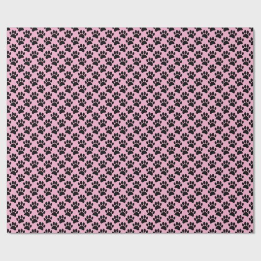 Tiny Dog Paw Print Pattern In Black and Pink Cadeaupapier (Vlak)