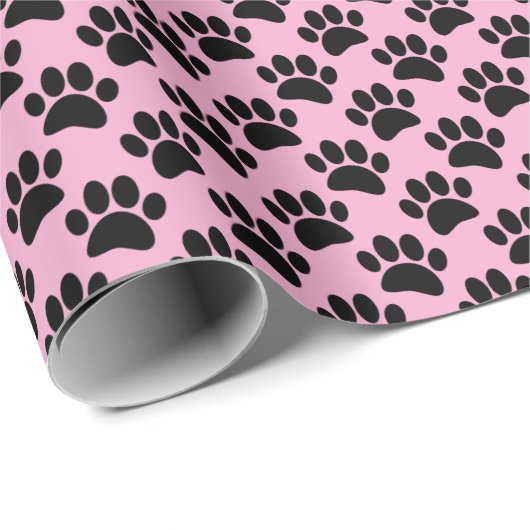 Tiny Dog Paw Print Pattern In Black and Pink Cadeaupapier (Rol Hoek)