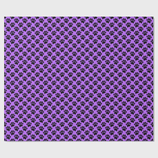 Tiny Dog Paw Print Pattern In Black and Purple Cadeaupapier (Vlak)