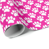 Tiny Dog Paw Print Pattern In White and Hot Pink Cadeaupapier (Rol Hoek)