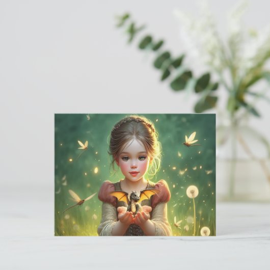 Tiny Dragon Keeper met Vlinders Briefkaart (Staand voorkant)