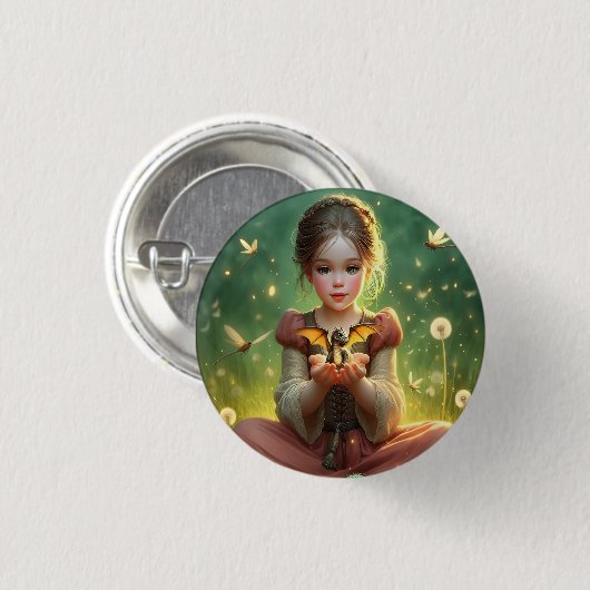 Tiny Dragon Keeper met Vlinders Ronde Button 3,2 Cm (Voorkant /achterkant)