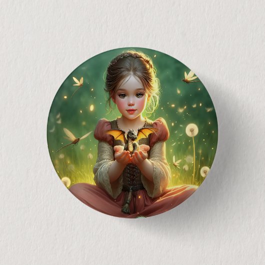Tiny Dragon Keeper met Vlinders Ronde Button 3,2 Cm (Voorkant)
