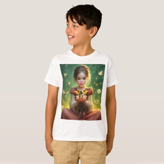 Tiny Dragon Keeper met Vlinders T-shirt (Voorkant volledig)
