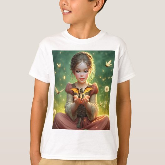 Tiny Dragon Keeper met Vlinders T-shirt (Voorkant)