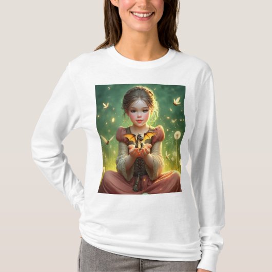 Tiny Dragon Keeper met Vlinders T-shirt (Voorkant)
