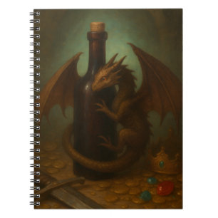 Tiny dragon knuffelen een wijnfles fantasie kunst notitieboek