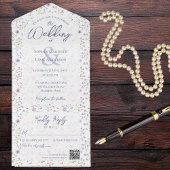 Tiny Dusty Blue Floral met QR-code All In One Uitnodiging