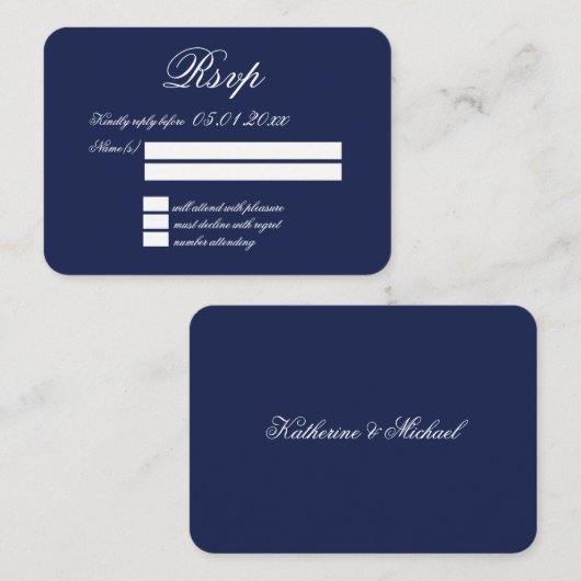 Tiny Elegant Minimal Navy Blue Wedding RSVP Informatiekaartje (Voorkant / Achterkant)