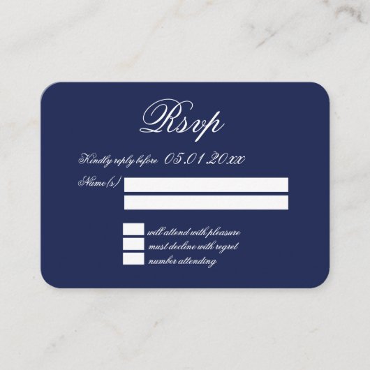 Tiny Elegant Minimal Navy Blue Wedding RSVP Informatiekaartje (Voorkant)