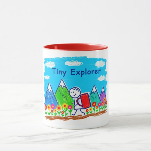 Tiny Explorer Stick Figure Hiking Illustration Mok (Midden)