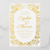 Tiny Floral Couple's Verlovingsfeest Folie Uitnodiging (Voorkant)