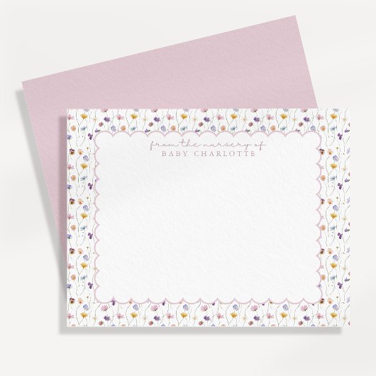 Tiny Floral Scalloped Nursery Note Card Kaart