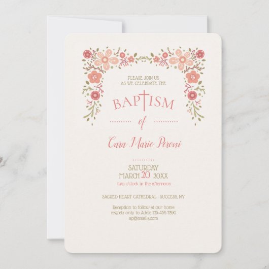 Tiny Florals Baptisme Uitnodiging (Voorkant)