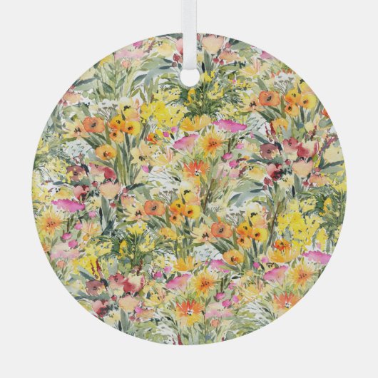 Tiny Flowers Field: heldere Waterverf. Glas Ornament (Voorkant)