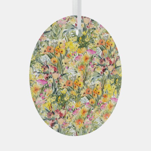 Tiny Flowers Field: heldere Waterverf. Glas Ornament (Voorkant Rechts)