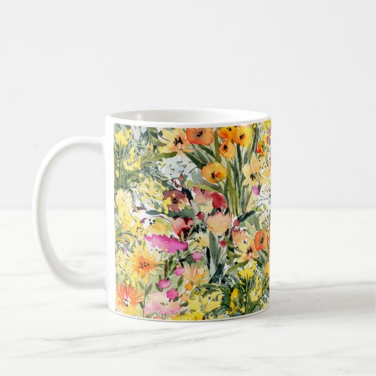 Tiny Flowers Field: heldere Waterverf. Koffiemok (Links)