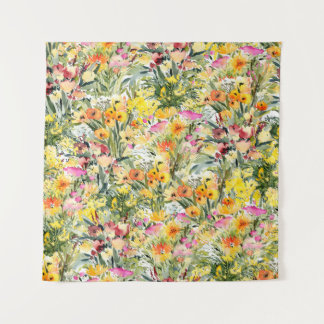 Tiny Flowers Field: heldere Waterverf. Wandkleed