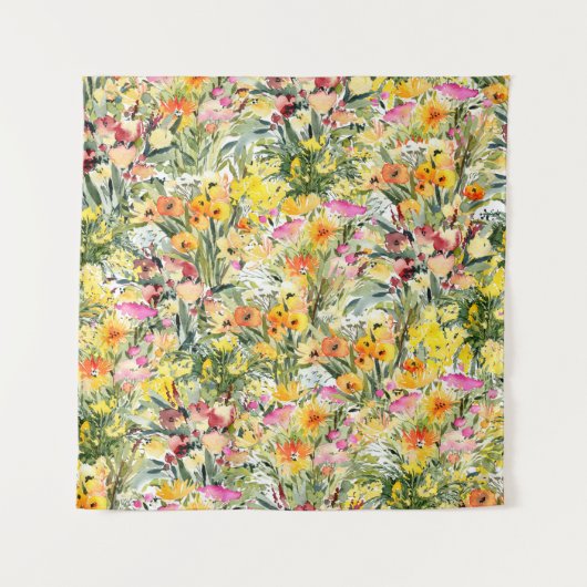 Tiny Flowers Field: heldere Waterverf. Wandkleed (Voorkant)