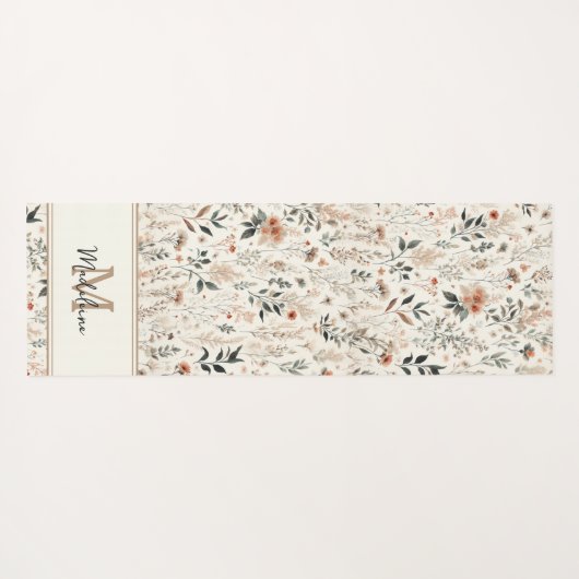 Tiny Flowers Rustieke Chique Patroon Naam Monogram Yogamat (Achterkant (horizontaal))